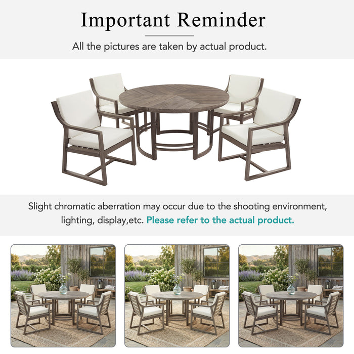 5 Piece Outdoor Dining Set, Patio Table And Chairs With Umbrella Hole