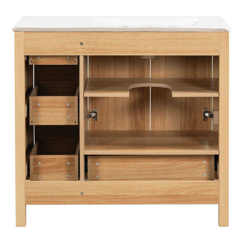 Bathroom Vanity, 2 Soft Close Doors, 4 Soft Close Drawers, Adjustable Shelf, Storage Cabinet - Acacia Wood