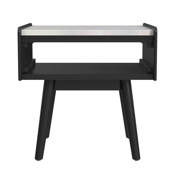Lanette End Table with White Marble Top in Black
