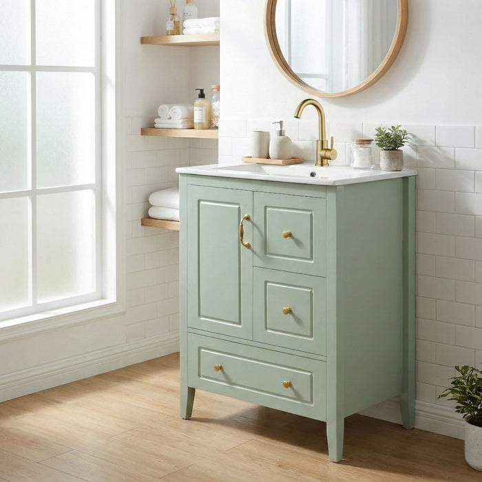 Retro Bathroom Vanity With Sink, Soft Closing Cabinet & Drawers