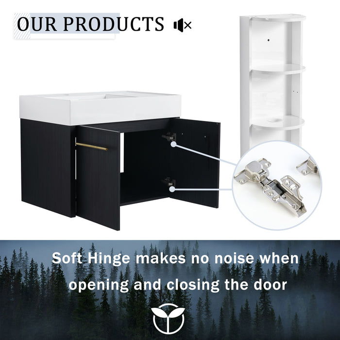 Modern Wall Mounted Bathroom Vanity With Left Sink And Storage Rack