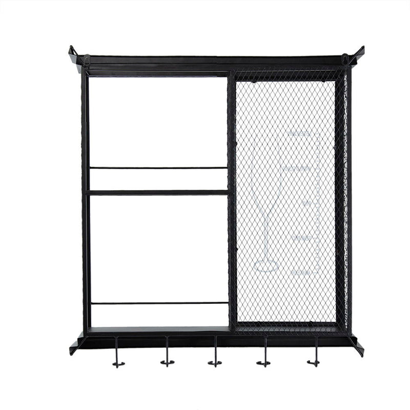 Floating Wine Bar Shelf With Glass Holder And Display Shelves - Black