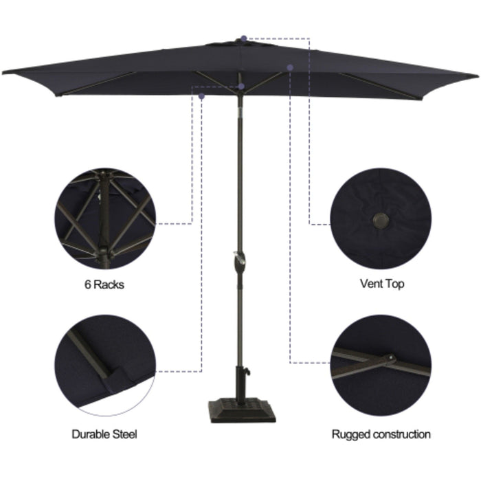 Rectangular Patio Umbrella With Crank Tilt, Polyester UV-Resistant Canopy
