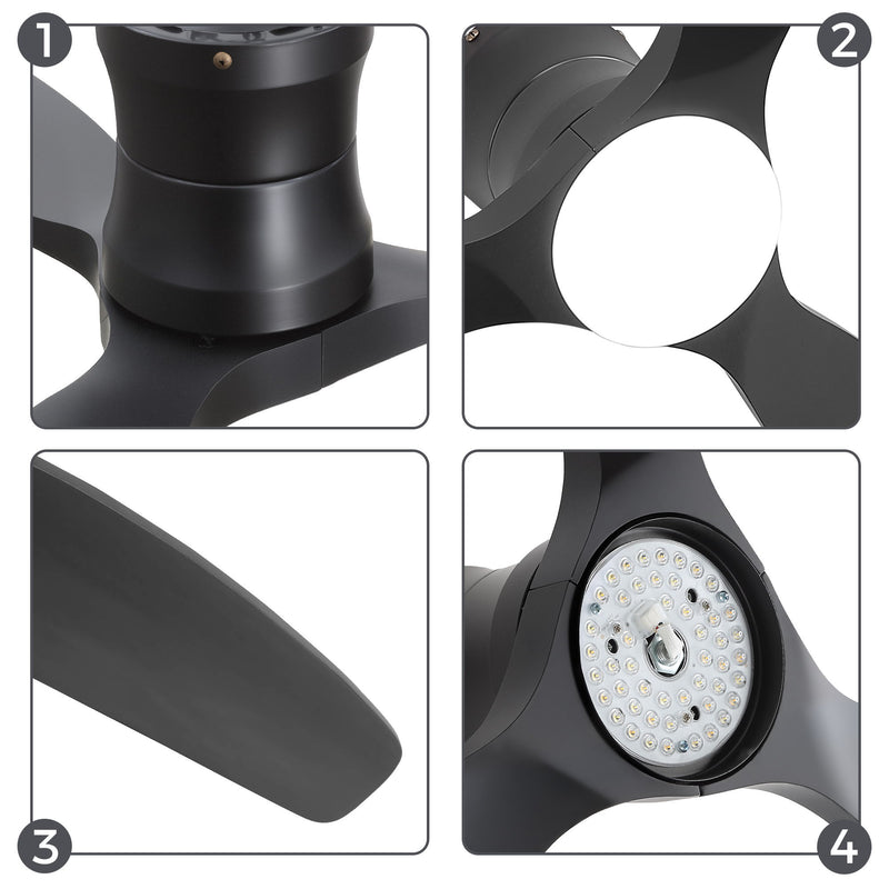52" Ceiling Fan With Light, Dimmable DC Reversible Motor, 3 Blades