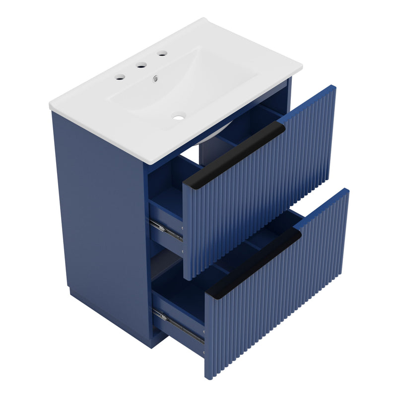 Fluted Bathroom Vanity With Ceramic Sink, Freestanding Cabinet