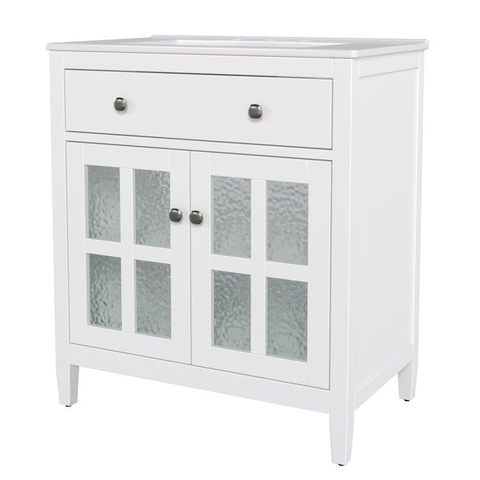 Bathroom Vanity With Ceramic Sink, Adjustable Shelf & Tip Out Tray