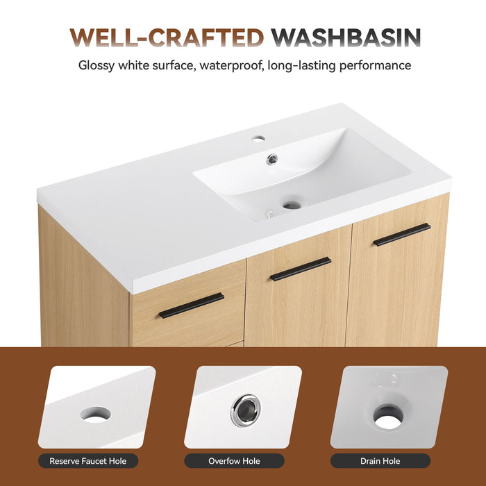 Freestanding Bathroom Vanity Set With Tall Linen Cabinet, 3 Drawers And Large Storage, Single Sink