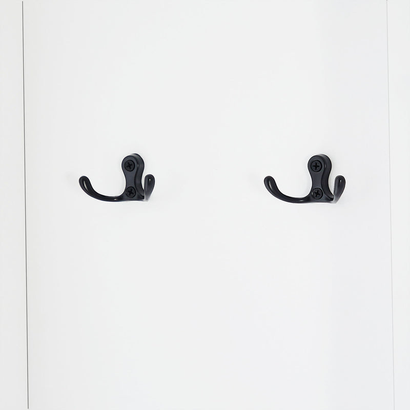 Tall Freestanding Bathroom Storage Cabinet With Adjustable Shelves And Side Hooks Board, Rectangle Design