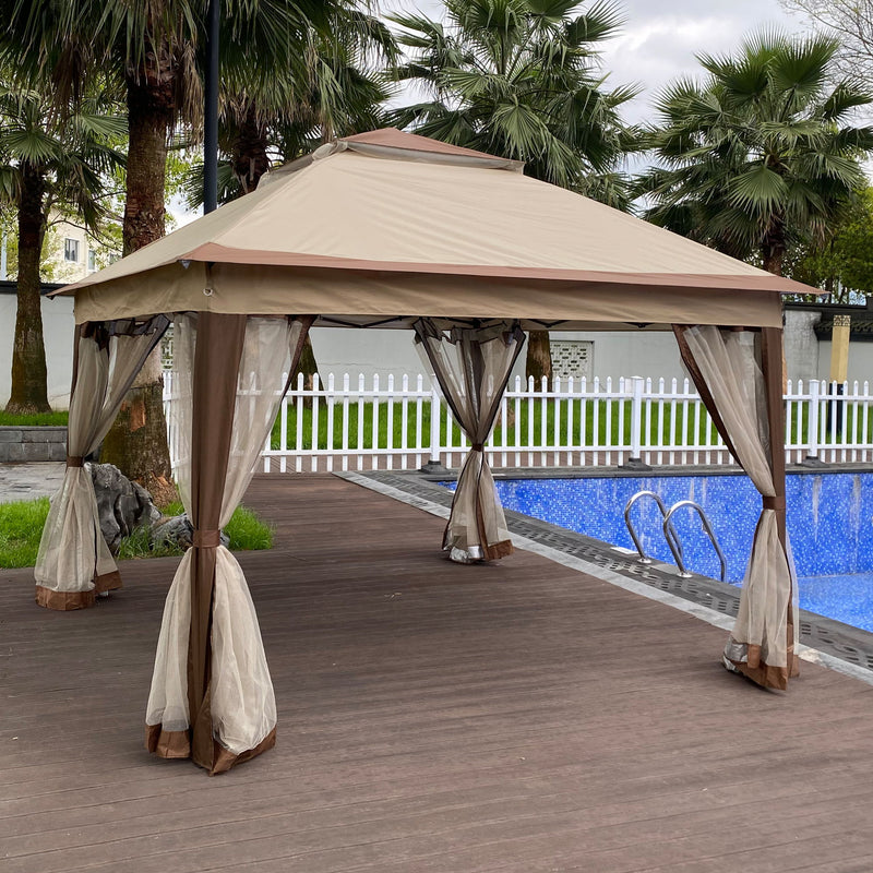 Outdoor Pop Up Gazebo Canopy With 2 Tier Soft Top And Removable Zipper Netting