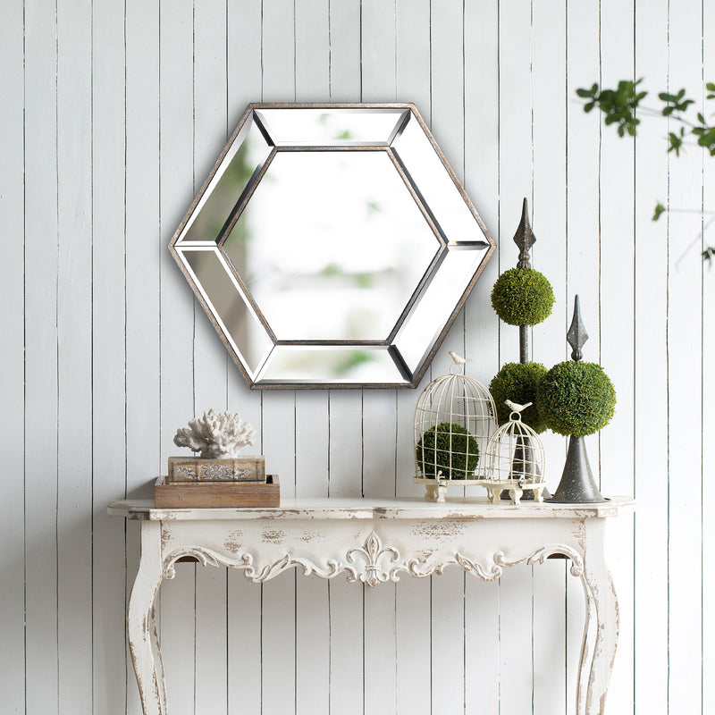 Hexagon Wall Mirror With Contemporary Glass Design, Home Decor Accent Mirror For Living Room, Entryway, Bedroom