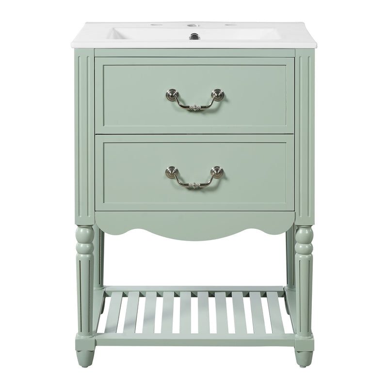 Wave Design Bathroom Vanity With Sink, 2 Drawers And Open Shelf