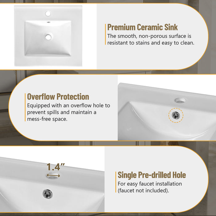 Elegant Bathroom Vanity With Ceramic Sink, Soft Close Door, Adjustable Shelf