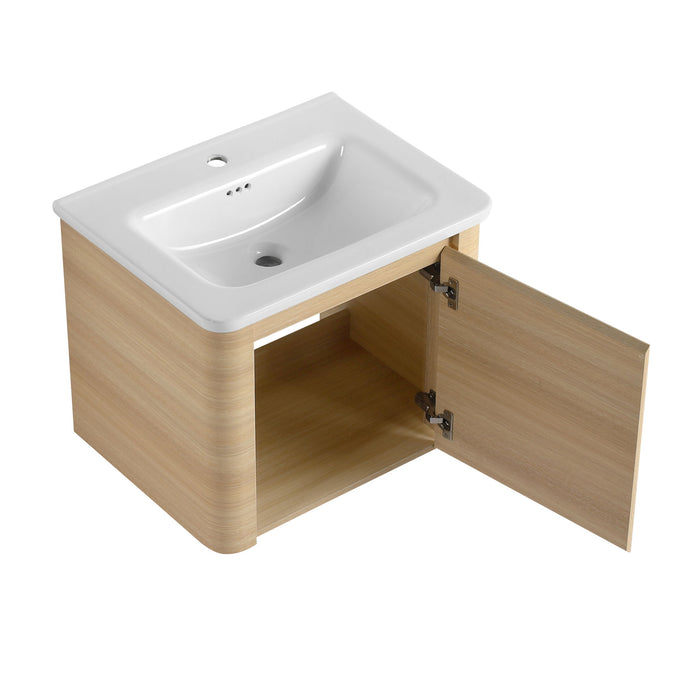 Wall Mounted Bathroom Vanity & Sink, Storage Shelves & Soft Close Door