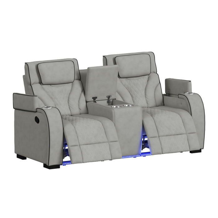 Blitz - Motion Loveseat With Console, And LED