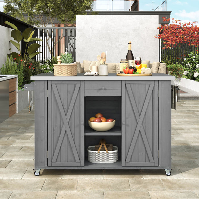 Outdoor Kitchen Island With Stainless Steel Top, Ample Storage Space, Towel And Spice Racks And A Bottle Opener