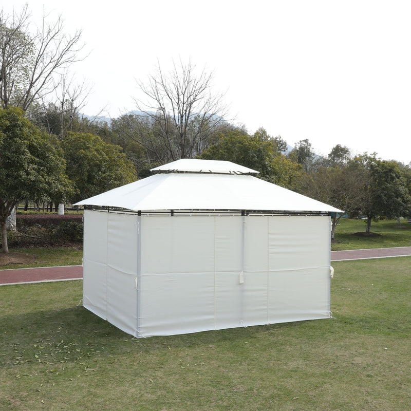 Outdoor Patio Gazebo Tent With Ventilated Double Roof And Sidewall