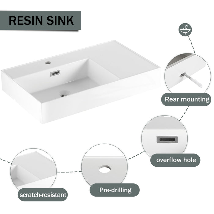Modern Wall Mounted Bathroom Vanity With Resin Sink And Soft Close Drawer - Imitative Oak