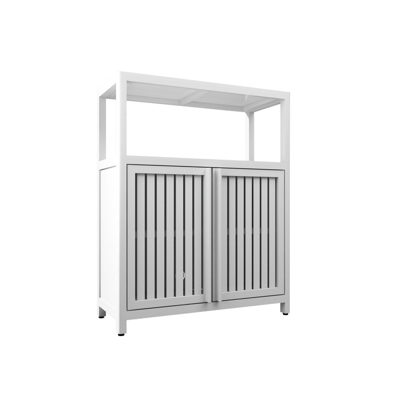 Bamboo Large Capacity Storage Cabinet With Shelves For Bathroom And Living Room - White