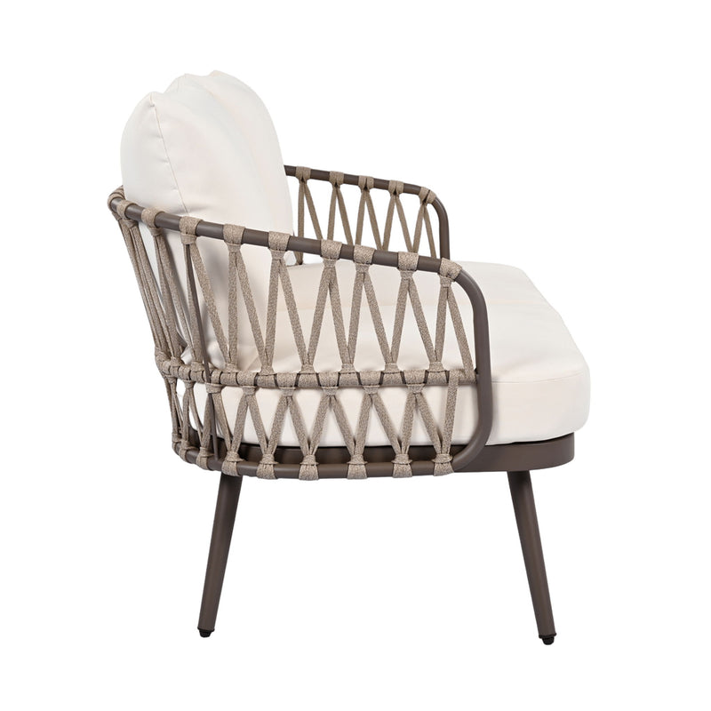4 Piece Outdoor Patio Furniture Set, Metal Chairs With Woven Rope U Shaped Backrest
