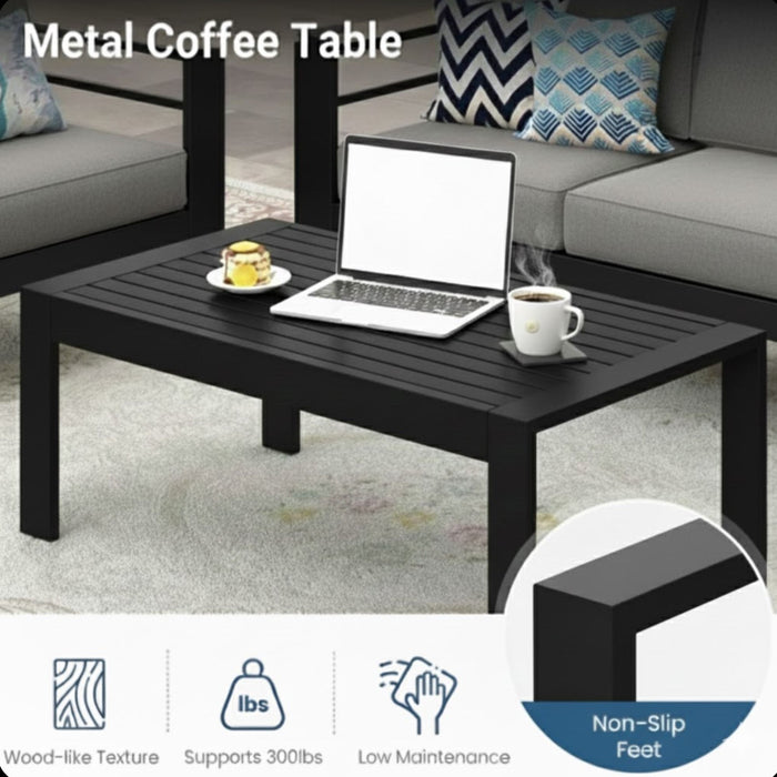 All-Weather Outdoor Coffee Table With Wood-Look Top