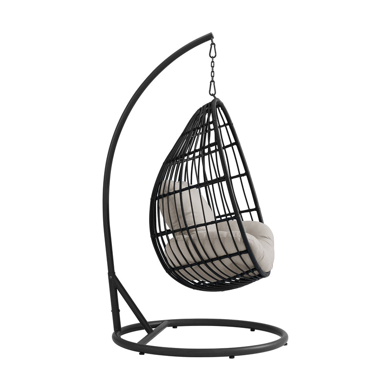 Playa - Swing Egg Chair With Base And Pillar - Dark Gray / Beige