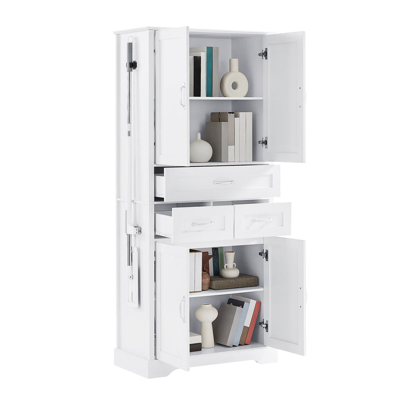 Tall Bathroom Storage Cabinet With 4 Doors 3 Drawers Adjustable Shelves - White
