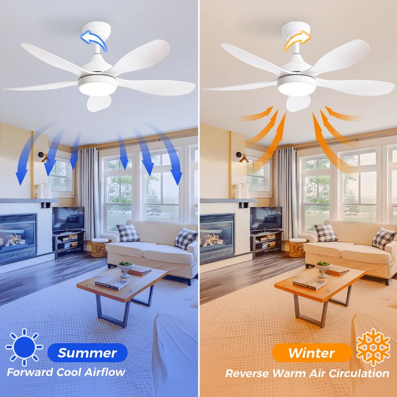 42" Ceiling Fan With Remote Control, DC Reversible Motor, 6 Speeds, 3Cct LED Light - White