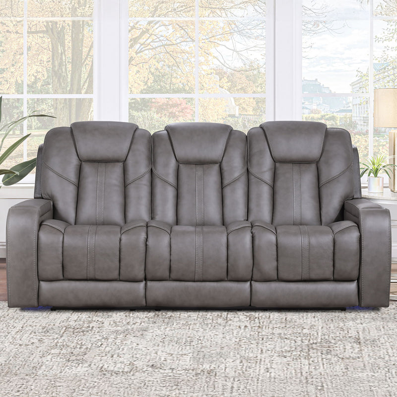 Daniel - Triple Power Leather Theater Sofa - Gray