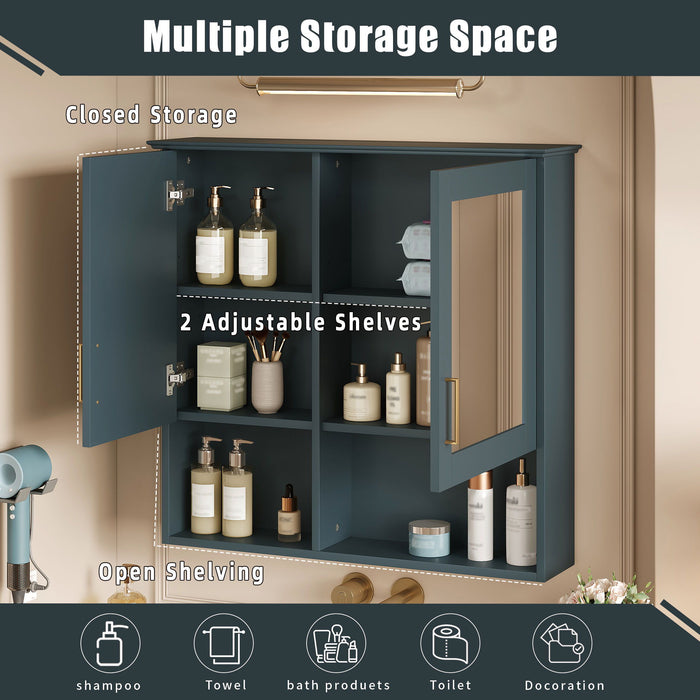 2 In 1 Wall-Mounted Mirror Cabinet With Adjustable Shelves, Soft-Close Doors, High-Definition Mirror & Storage