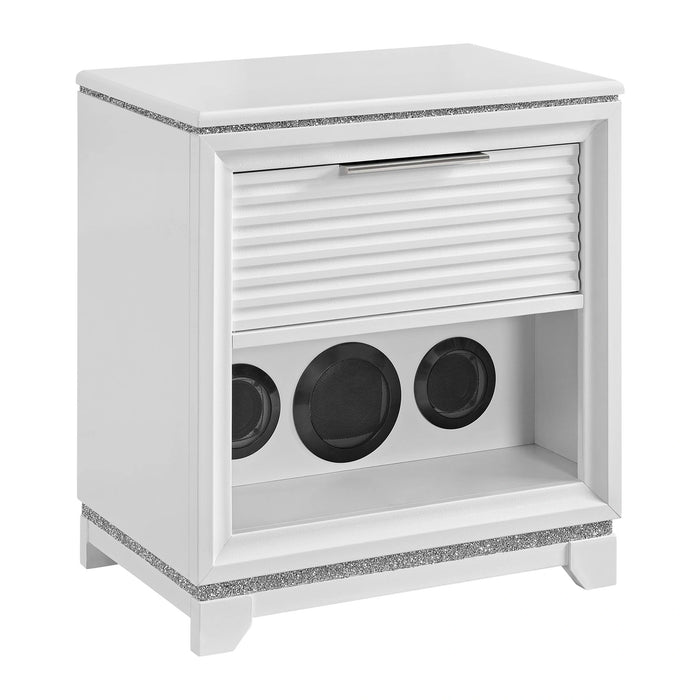 Denmark 1-Drawer Nightstand with Speaker and USB in White