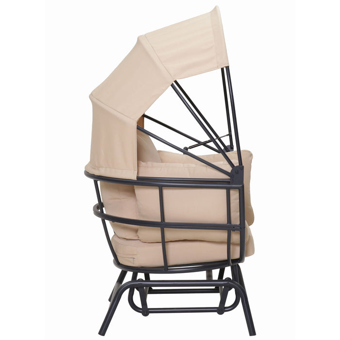 Egg Chair With Cushion And Retractable Canopy - Black / Taupe