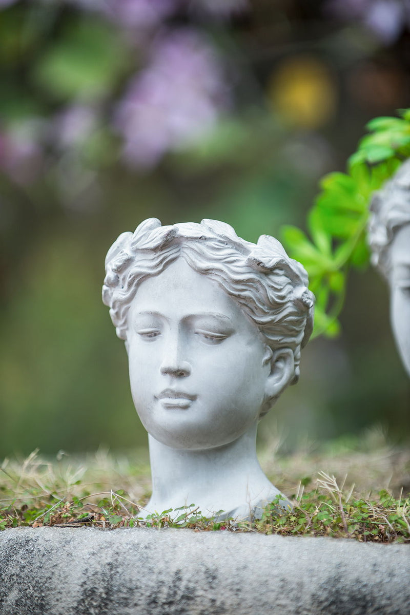 Greek Style Cement Head Planter Indoor Outdoor Home Garden Decor - Gray