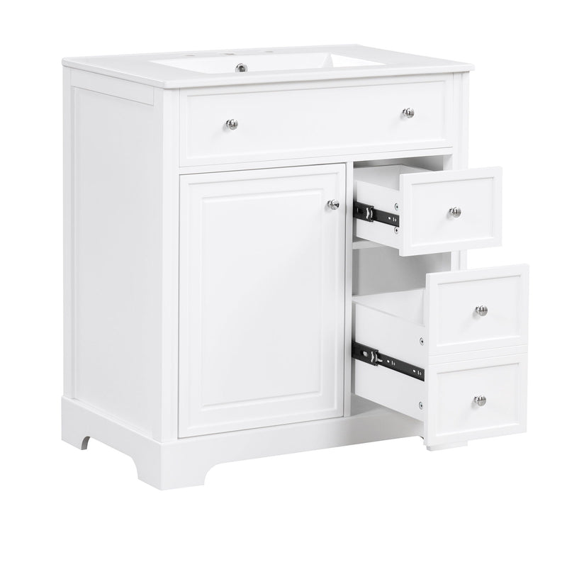 Bathroom Vanity With Sink Top, Cabinet With Door And 2 Drawers - White