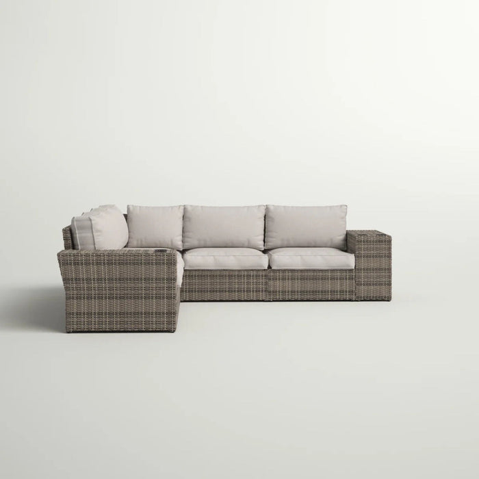 Wide Outdoor Wicker Patio Sectional With Cushions & Reversible Design - Gray