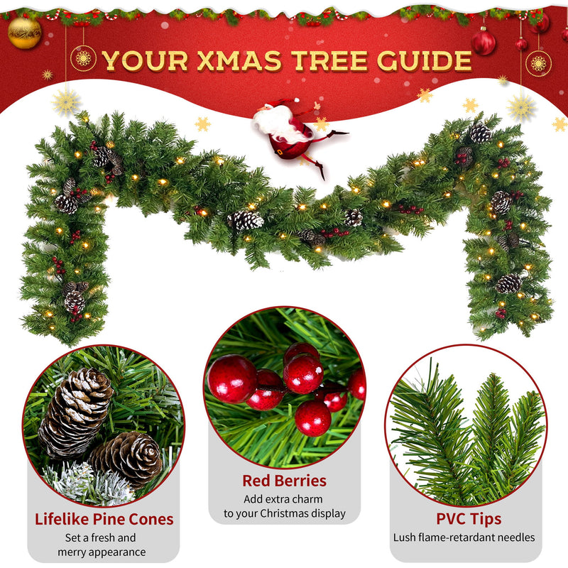 Pre Lit Artificial Christmas Tree Set With LED Lights, 3 Piece Garland And Entrance Trees, Warm Lighting, Indoor Use Only - Green
