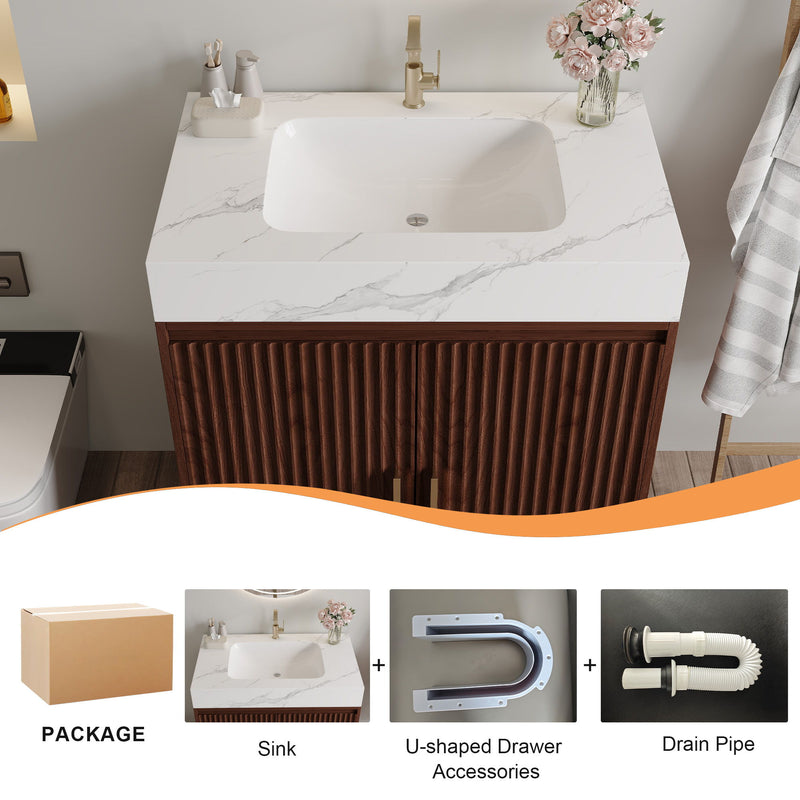 Freestanding Bathroom Vanity With Sink - Walnut / White