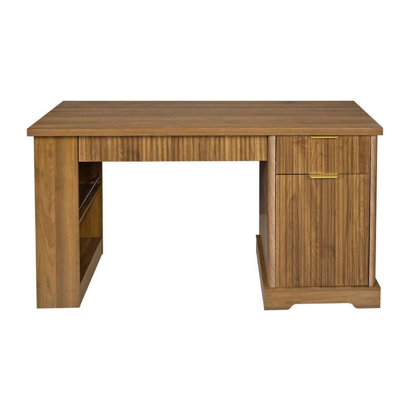 Modern Fluted Office Desk With Storage Cabinet