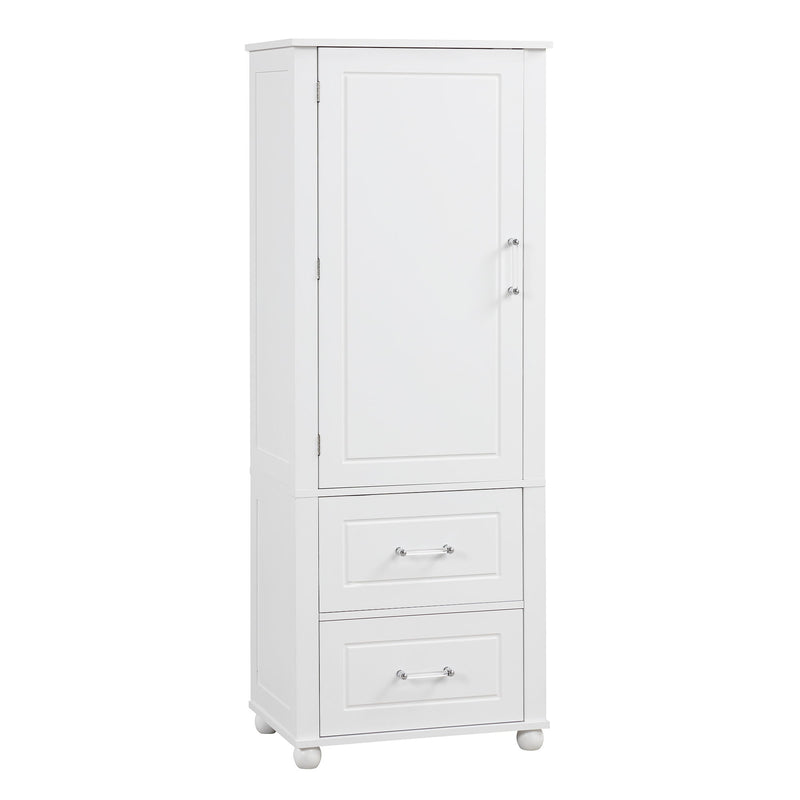 Tall Freestanding Bathroom Storage Cabinet With 2 Drawers And Adjustable Shelf