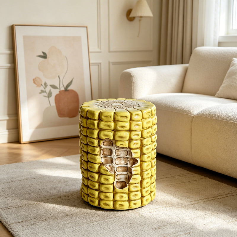 Novelty Corn Cob Stool, Plant Stand With Textured Kernels, For Home & Garden Decor - Yellow