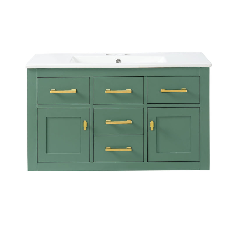 Wall Mounted Bathroom Cabinet With Sink, Multiple Drawers And Doors - Green