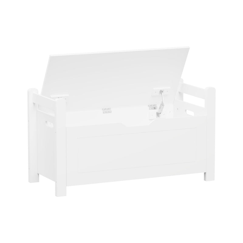 Kids Toy Box Chest Storage Cabinet With Cushion Seat Bench Flip Top Lid Safety Hinge - White