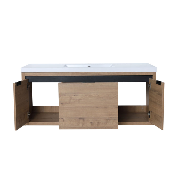 Modern Floating Bathroom Vanity Cabinet With Resin Sink Soft Close Doors And Drawer - Imitative Oak