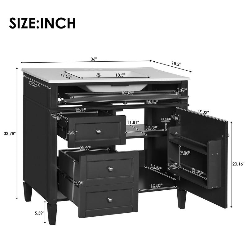 Bathroom Vanity With Top Sink, 2 Drawers And Tip Out Drawer