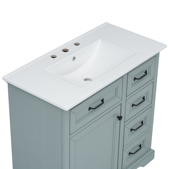 Bathroom Vanity With Ceramic Sink, Freestanding Design, 2 Tip Out Drawers, Soft Close Hinges - Gray