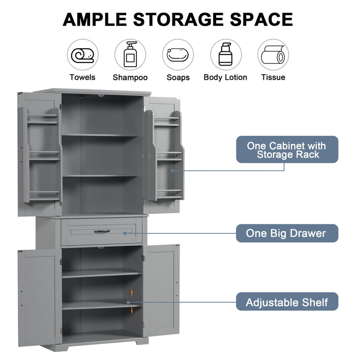 Bathroom Storage Cabinet With Doors And Drawer, Adjustable Shelf