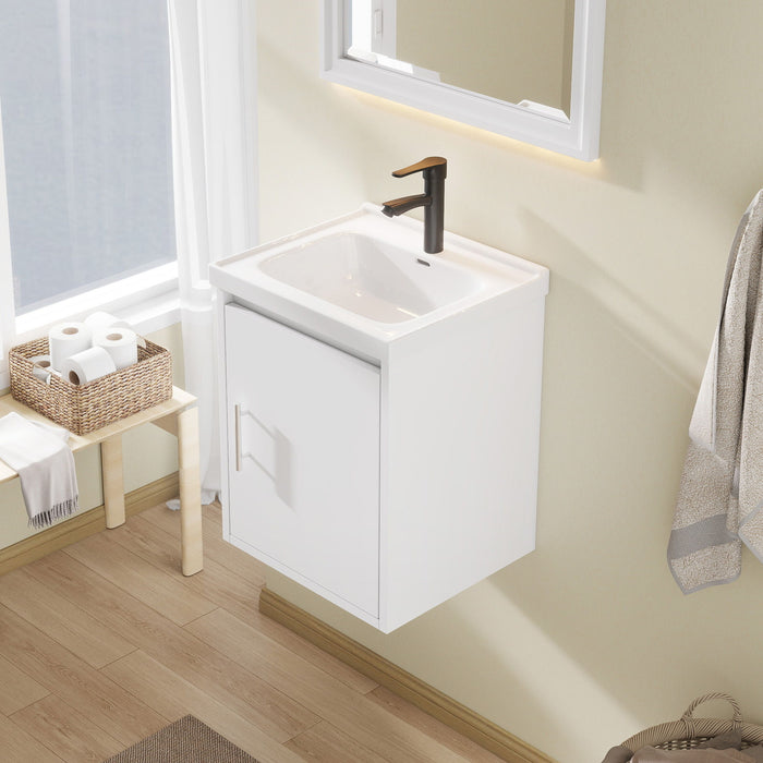 20" Floating Bathroom Vanity Combo With Wall Cabinet, Ceramic Sink & Soft Close Doors - White