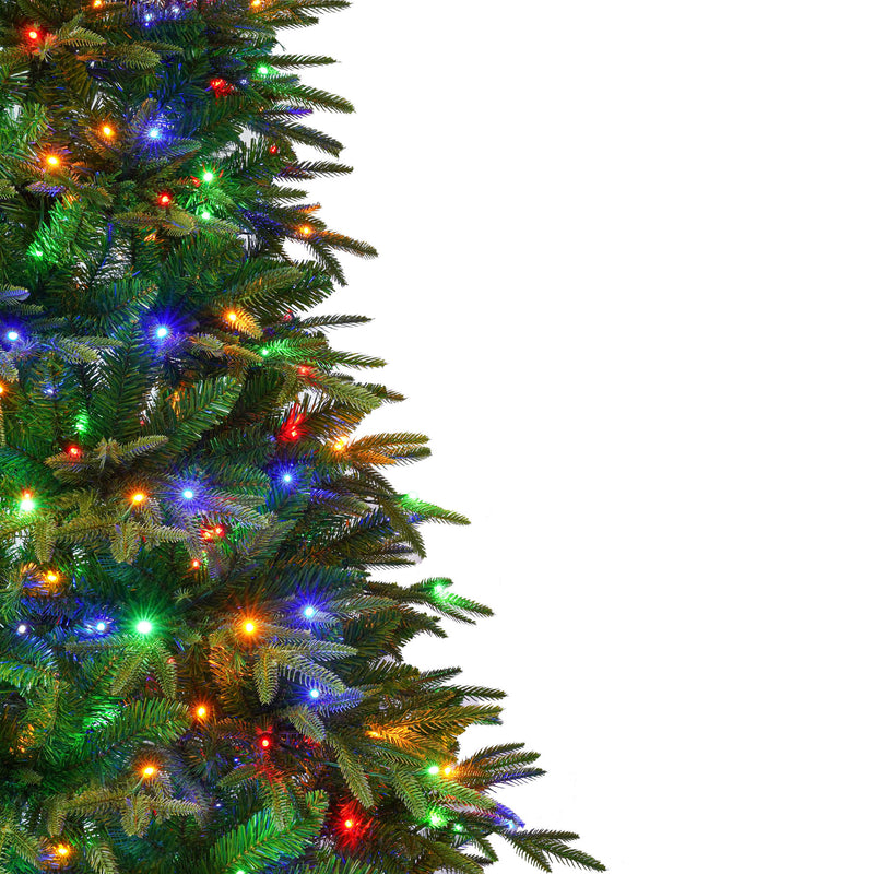 7.5Ft Premium Life Like Full Flocked Christmas Tree With Stand, Fire Resistant Tips, Warm & Colorful LED Lights - Green