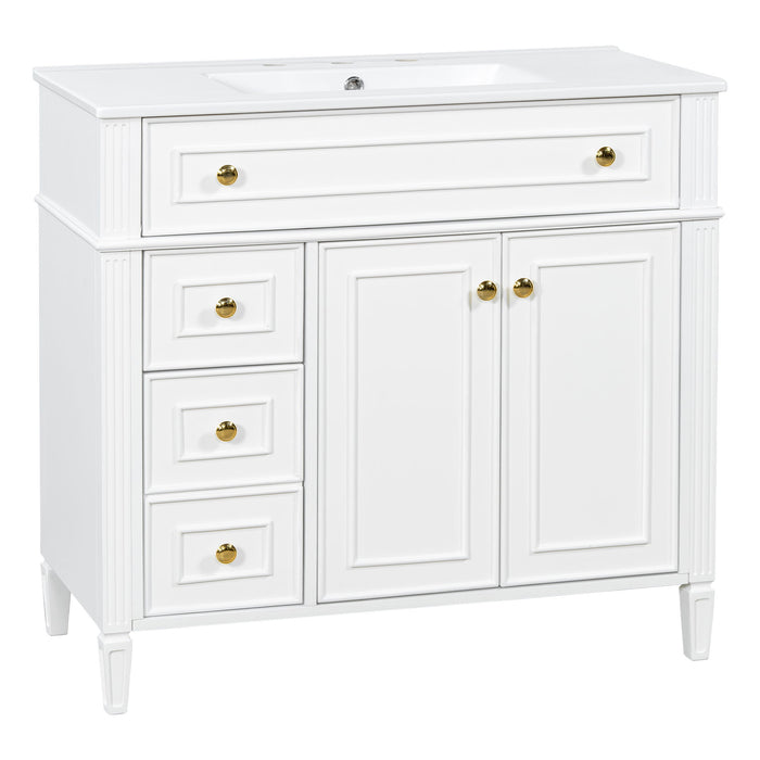 Bathroom Vanity With Sink, 3 Drawers & 2 Doors