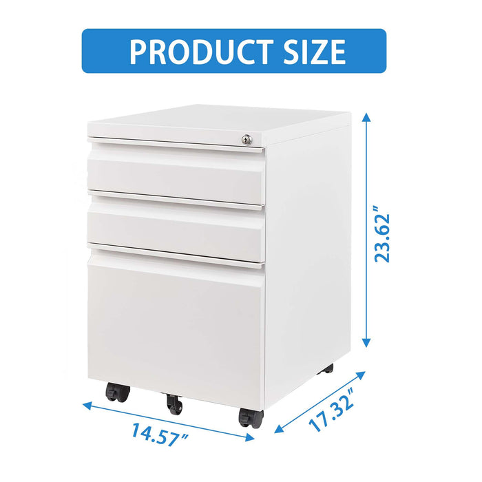 Metal Drawer Mobile File Cabinet With Lock For Home Office Organizer