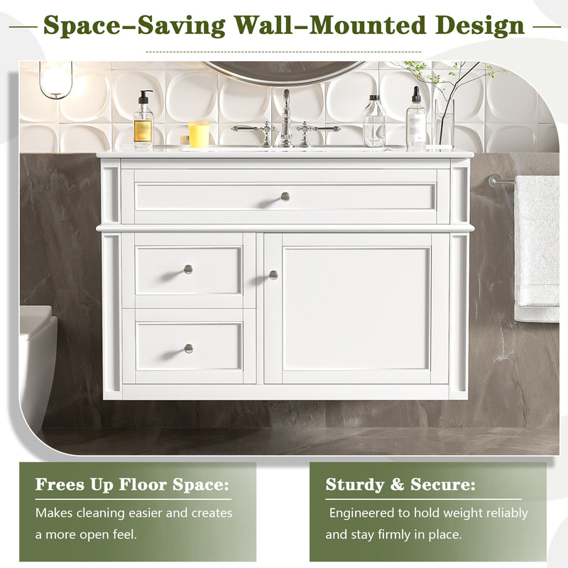 Wall Mounted Bathroom Vanity With 2 Drawers, 1 Tip Out Drawer, 3 Holes Sink